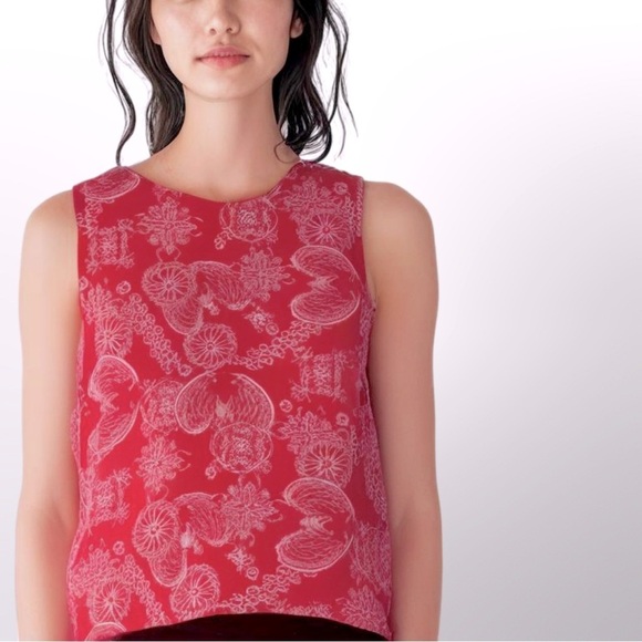 Habitat | Coral Paisley 100% Linen Tank Top Size Medium Lagenlook Boho Floral - Picture 1 of 9